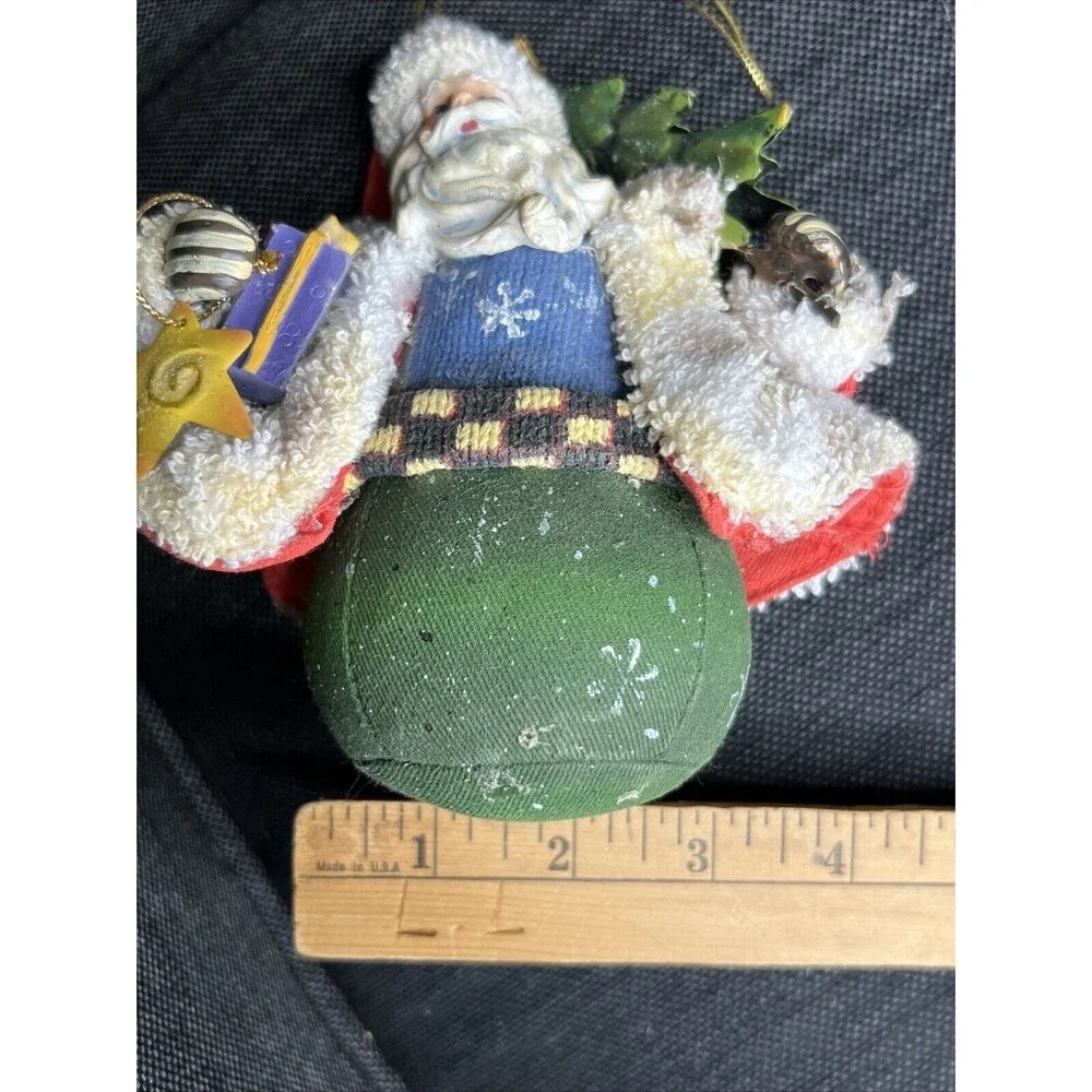 Roly Poly Christmas Ornaments Lot Of 3 Cloth Mache Snowman Santa Moose
